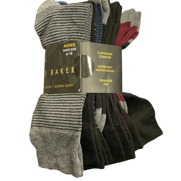 NEW Ted Baker 6 Pair Men's Size 6-12 Dress Socks Shoe Cushioned Rayon Blend - Picture 1 of 6